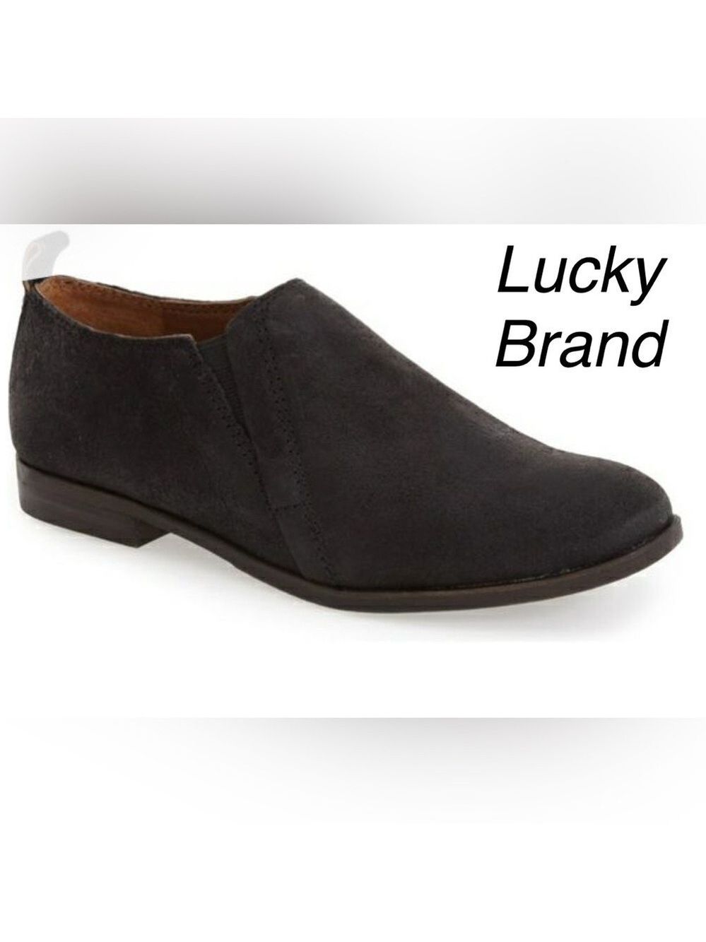 LUCKY BRAND Erikah Black Arezzo Wax Leather Suede Slip on Booties Size 7